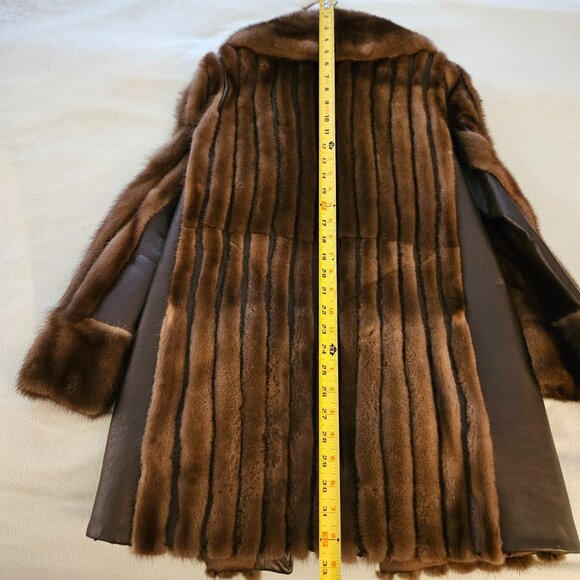Vintage Genuine Mahogany Mink Sectioned Fur Coat W/Leather (70s-80s) Size XS - Picture 11 of 14